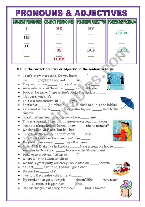 Adjective Worksheet Pronoun Worksheets English Grammar Worksheets
