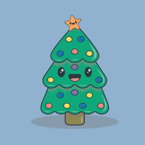 Nice Kawaii Christmas Tree Smiling 2404401 Vector Art At Vecteezy