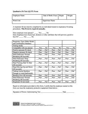A face fit certificate will be provided for each member of staff, upon completion of a successful face fit test. Qlft - Fill Online, Printable, Fillable, Blank | PDFfiller