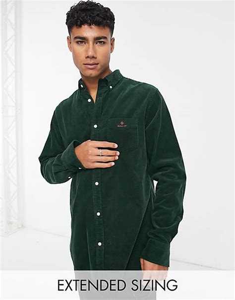 Gant Icon Logo Corduroy Regular Fit Shirt Button Down In Dark Green Asos