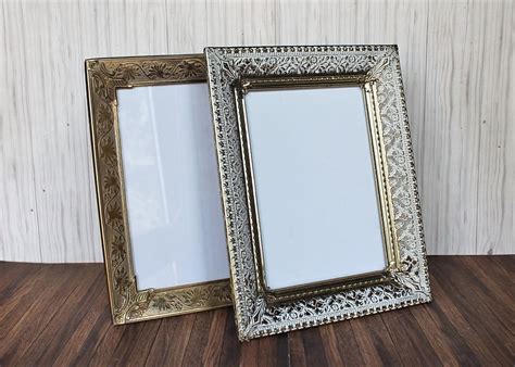 Vintage 5x7 Gold Metal Brass Colored Photo Picture Frame Set Of 2 Frames Wide Ornate Openwork