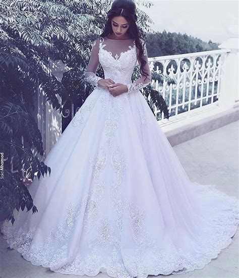 Arabic Style Lace Long Sleeve Wedding Dresses Sheer Illusion Muslim