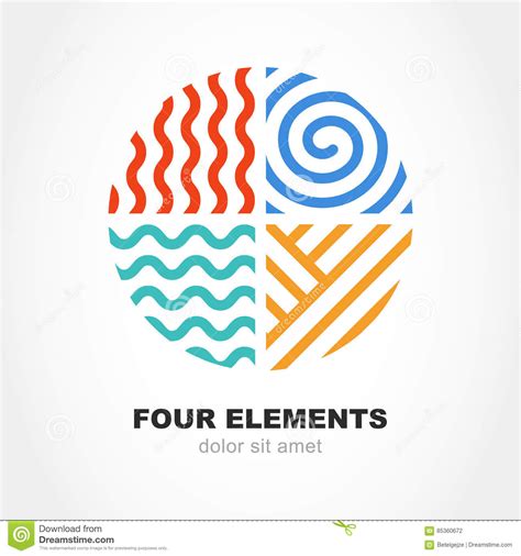 Four Elements Simple Line Symbol In Circle Shape Vector