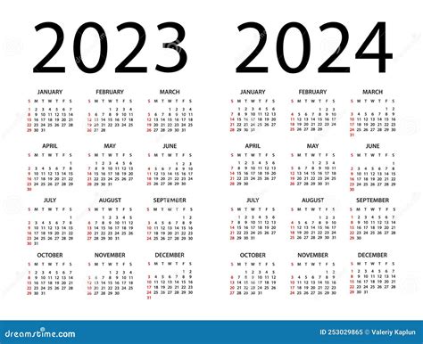 Calendario 2023 2024 Año Ilustración Vectorial La Semana Comienza El