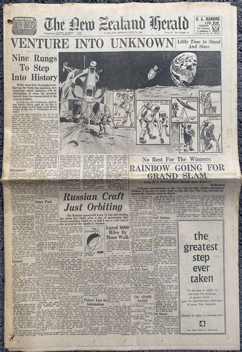 old newspaper the new zealand herald 21 july 1969 moon landing special