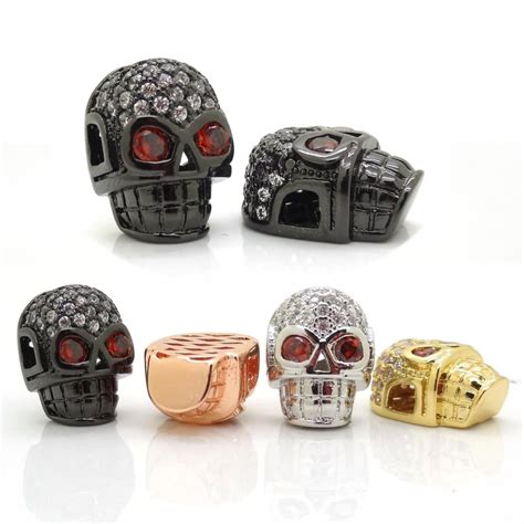 2pc Red Eye Skull Bead With Micro Pave Cz Cubic Zirconia Etsy