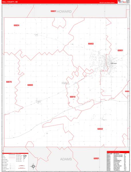 Hall County Ne Zip Code Wall Map Red Line Style By Marketmaps Mapsales