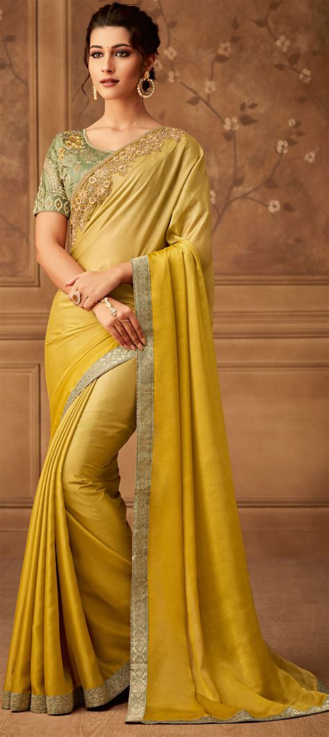 Traditional Yellow Color Art Silk Silk Fabric Saree 1582064