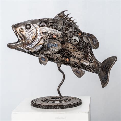Seabass Fish Scrap Metal Sculpture Sculpture By Mari9art Metal Art