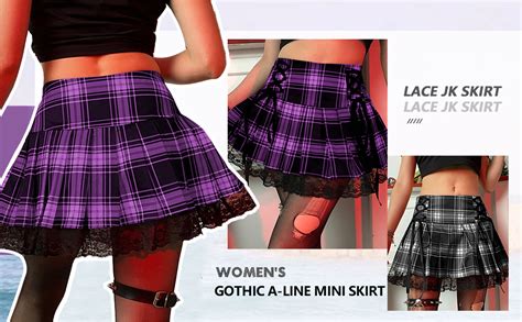 Amazon Com BZB Women S Goth Skirt Plaid Pleated JK Mini Short Skirts A