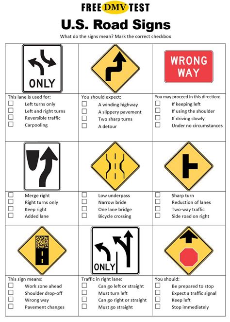 Study Sheet Drivers Ed Us Road Signs Drivers Education Drivers