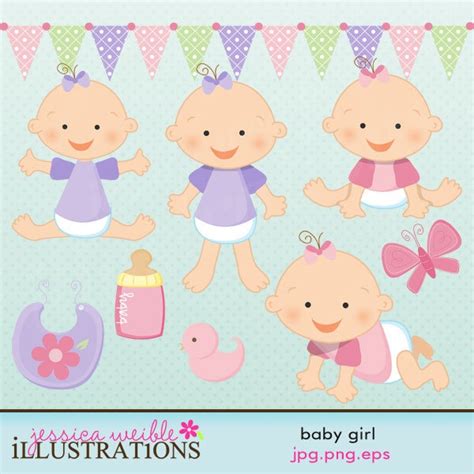 Baby Girl Cute Digital Clipart For Card Design Scrapbooking And Web