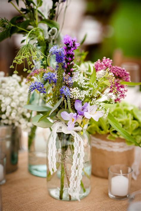 Spring Wildflower Centerpieces With Burlap And Mason Jars