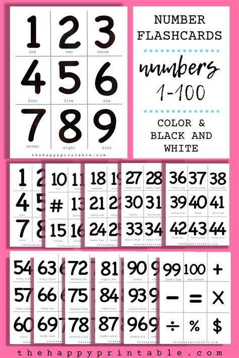 Free Printable Number Flashcards Number 1 100 And Functions Signs The Happy Printable