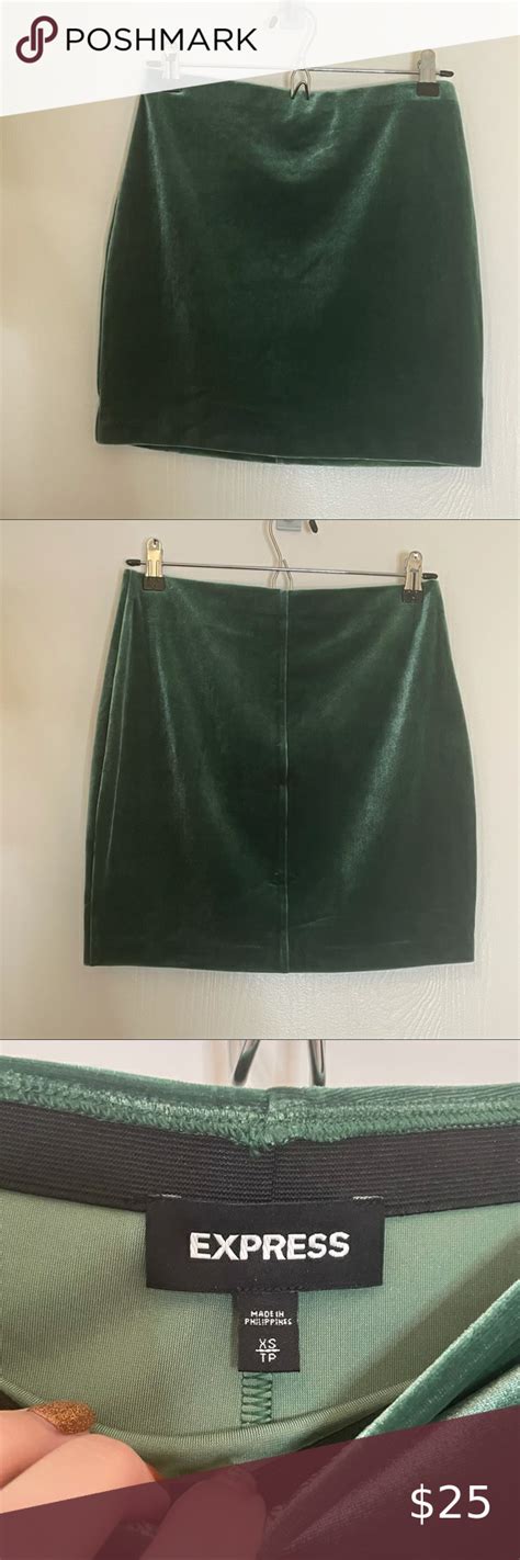 Express Emerald Green Velvet Pull On Bodycon Mini Skirt Xs Mini
