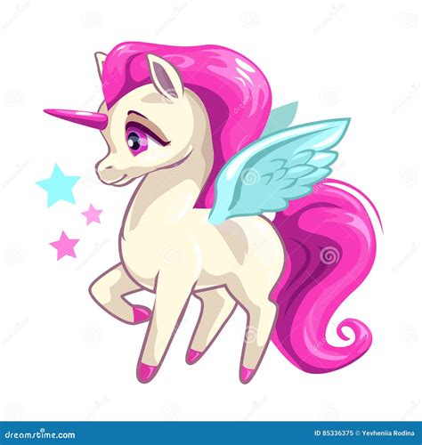Cute Vector Girlish Illustration With Funny Baby Unicorn On White