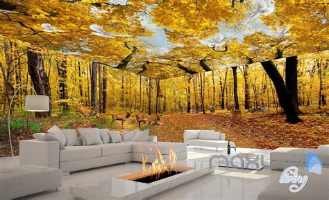 If you have any request for positions of dividing your image, please message us when placing an order. 3D Yellow Tree Forest Top Ceiling Entrie Room Bedroom ...