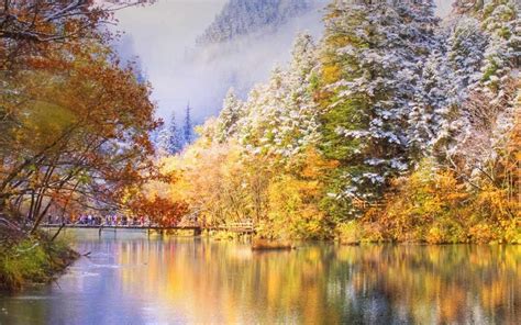 Landscapes Trees Autumn China Rivers Bing Wallpaper 75532
