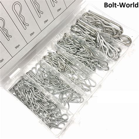 150pc Hair Pin Hitch Retaining R Clip Clips Lynch Cotter Spring Bright