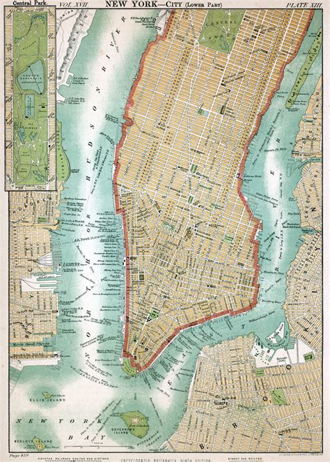 Large Detailed Old Map Of Manhattan New York Usa United States Of