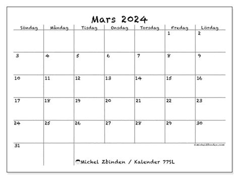 Kalender Mars 2024 För Att Skriva Ut “77sl” Michel Zbinden Fi