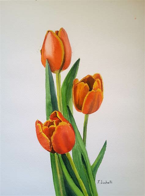 Red Tulips Original Watercolor Painting Flowers Picture Etsy