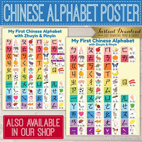 Printable Chinese Alphabet Poster 8x10 And 11x14 Bopomofo Etsy