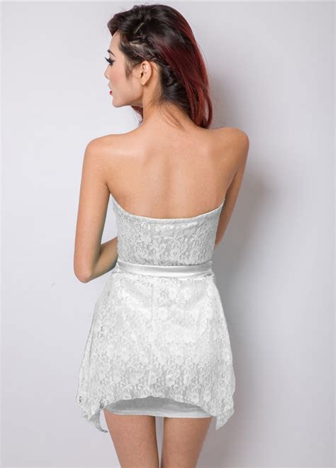 Sexy Hot Sale White Lace Strapless Mini Dress N