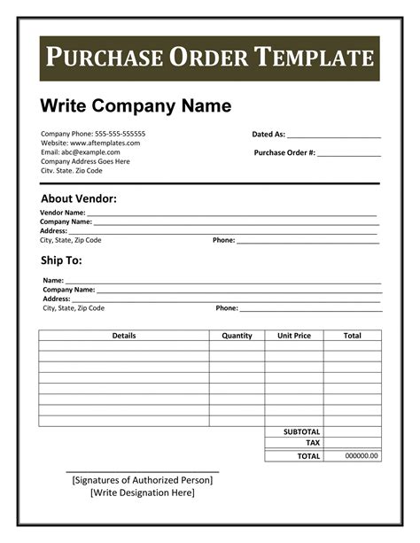 Editable Purchase Order Form Template Addictionary Company Details