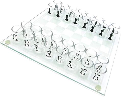 Glass Chess Set Crystal Clear Checkers Shot Drinking Game Set W 32