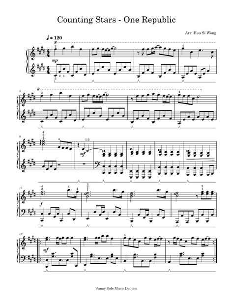 Counting Stars One Republic Sheet Music For Piano Solo