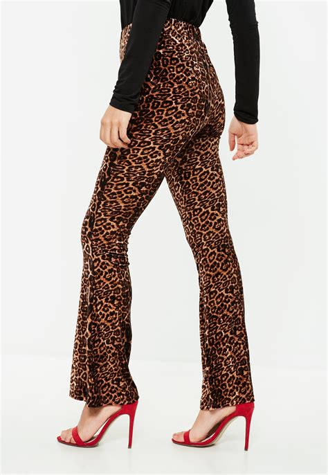missguided brown leopard print velvet pants lyst