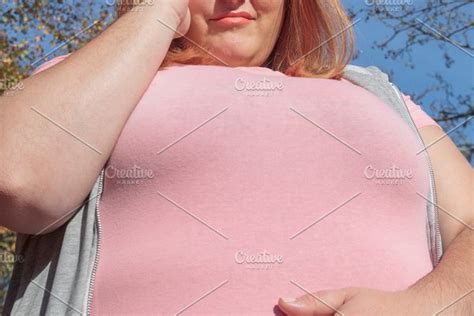 Worried Overweight Woman Featuring Belly Fat Exercise And Fat High