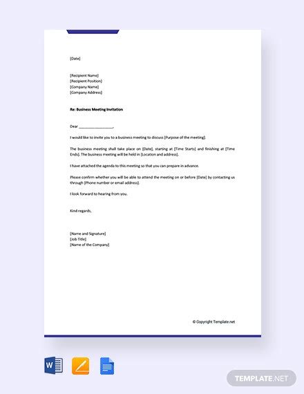 Invitation letter for visa this letter is for a person who lives in one country and gets invited to visit in another country. FREE Business Meeting Invitation Letter Template - Word ...