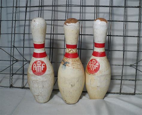 Vintage A M F Bowling Pins Set Of 3