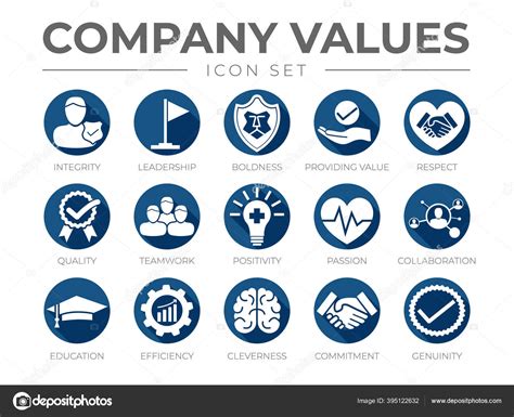Business Company Values Flat Icon Set Integrity Leadership Boldness