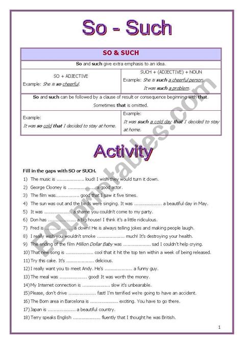 So And Such Esl Worksheet By Nessita77