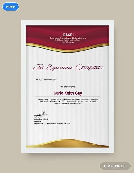 Wow your future employer with this simple cover letter example format. Job Experience Certificate Template Free PDF - Word (DOC ...