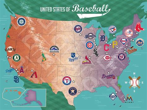 Major League Baseball Stadiums Map Poster