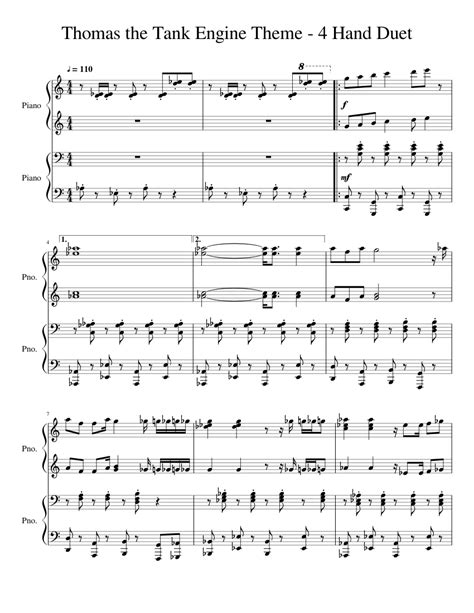 Thomas The Tank Engine Theme 4 Hand Duet Sheet Music For Piano