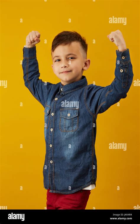 Beauty Smiling Sport Child Boy Showing His Biceps Stock Photo Alamy