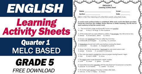 Learning Activity Sheets In English 5 Quarter 1 Free Download Deped