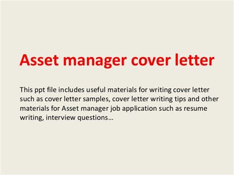 Asset Manager Cover Letter
