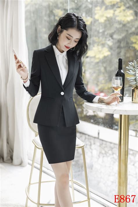 2019 Summer Elegant Formal Womens Ladies Black Skirt Suits Business
