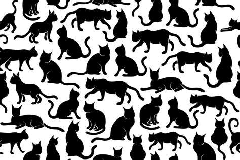 seamless repeating pattern with cats kittens flat shapes illustrations black and white pussy