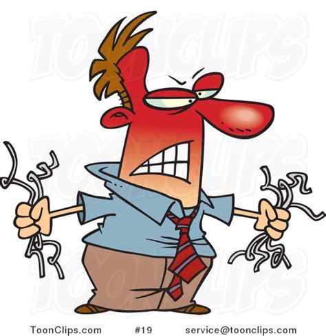 Cartoon Angry Red Faced Guy Holding Torn Computer Wires 19 By Ron Leishman