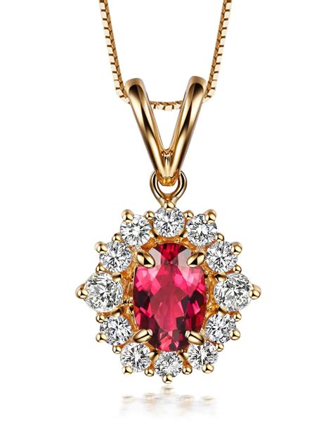 Gvbori 18k Yellow Gold 05ct Natural Ruby Gemstone Diamond Pendant