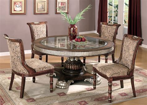 Two Tone Traditional 5 Piece Dining Room Set Wclear Glass Inlay