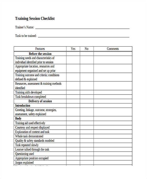 Training Checklist Template Word