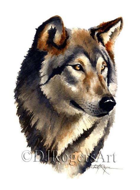Wolf Portrait Art Print Watercolor Painting By Artist Dj Etsy